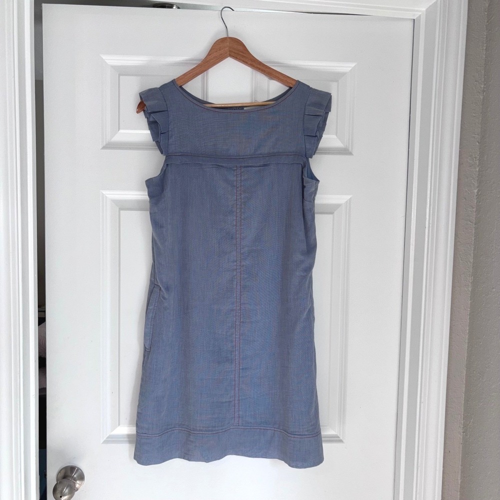 Monteau Women's Feminine Casual Ruffled Sleeves Mini Yoke Dress 100% Cotton Sz L